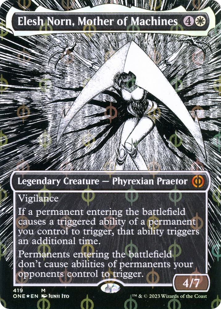 Elesh Norn, Mother of Machines (Borderless) (Step-and-Compleat Foil) - Phyrexia: All Will Be One (ONE)