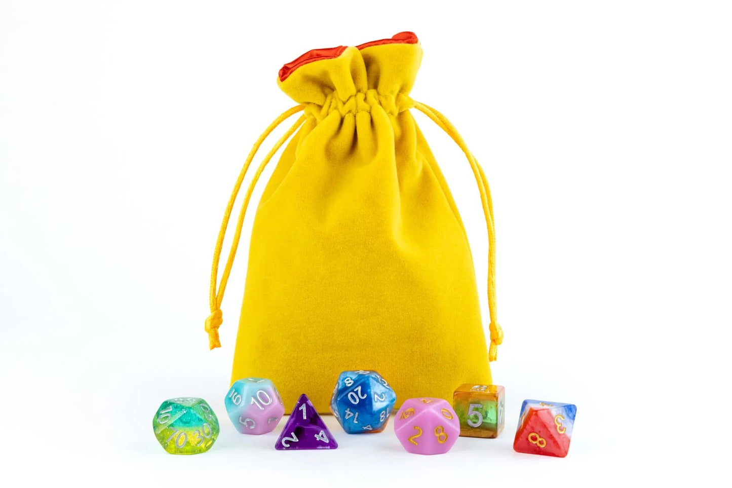 FanRoll - Velvet Dice Bag - Gold with Red Satin Liner