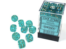 Chessex Dice: Borealis - 12mm d6 Teal/Gold Luminary (36)