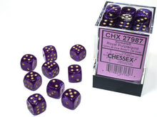 Chessex Dice: Borealis - 12mm d6 Royal Purple/Gold Luminary (36)