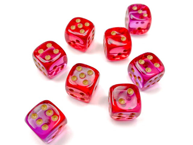 Chessex 12mm D6 Gemini Translucent Red-Violet/Gold - Luminary Dice Block (36 dice)