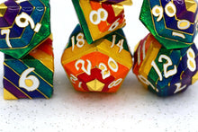 Rainbow Pride solid metal dice set - Gold with White