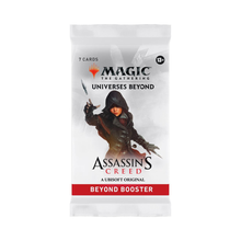 Assassin's Creed x Magic: The Gathering card booster pack on a white background