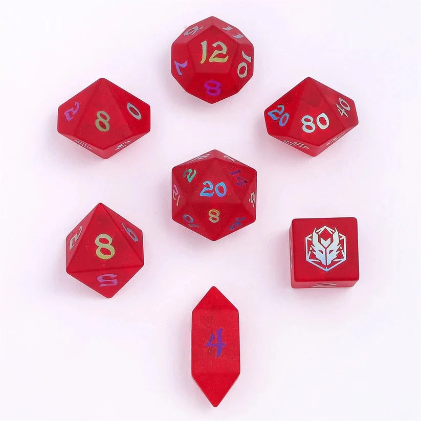 Blasted Frosted Glass Dice Set - Red