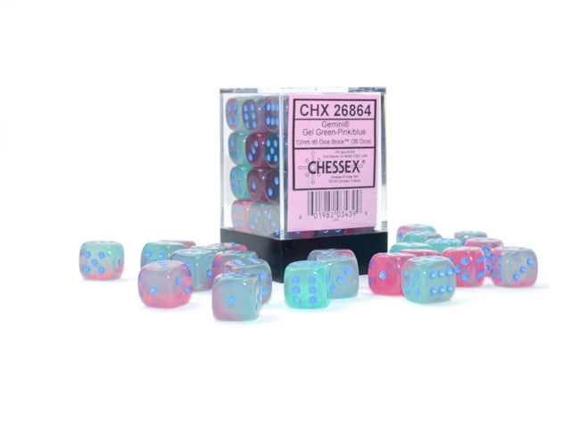 Chessex Borealis 12mm D6 Gemini Gel-Green/Blue/Pink - Luminary Dice Block (36 dice) (Copy)