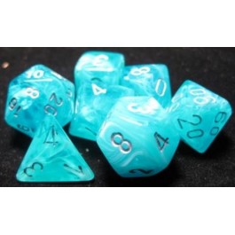 Chessex: Cirrus Aqua/Silver 7-Die Set - Scroll and Circuit Games