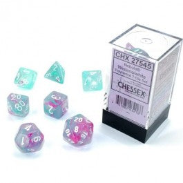 Chessex Nebula Wisteria White Luminary 7 Die Set - Scroll and Circuit Games