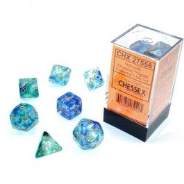 Chessex Nebula Oceanic Gold Luminary 7 Die Set - Scroll and Circuit Games