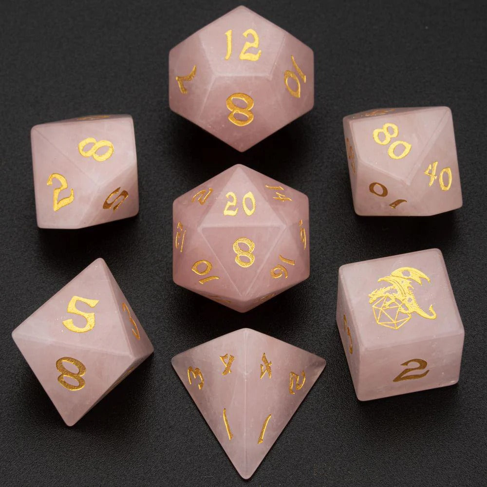 Rose Quartz Crystal - Gemstone Dice Set