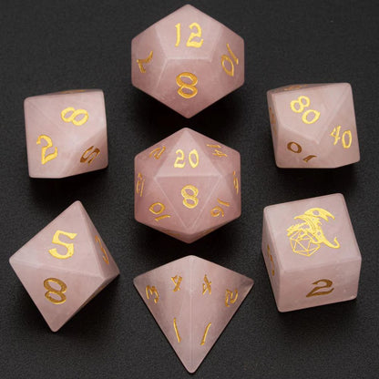 Rose Quartz Crystal - Gemstone Dice Set