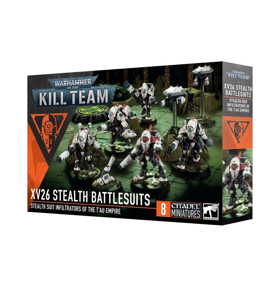 Box of Warhammer 40K Kill Team XV26 Stealth Battlesuits on a white background