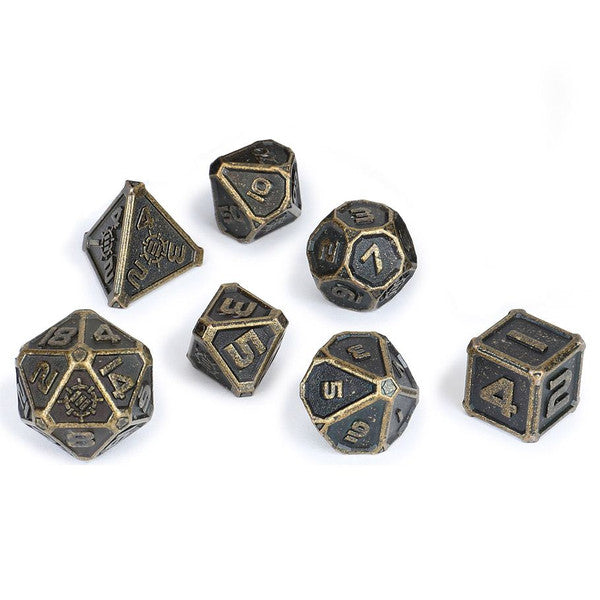 7-Set Metal Dice Set: With Case and Dice Bag - Scroll and Circuit Games