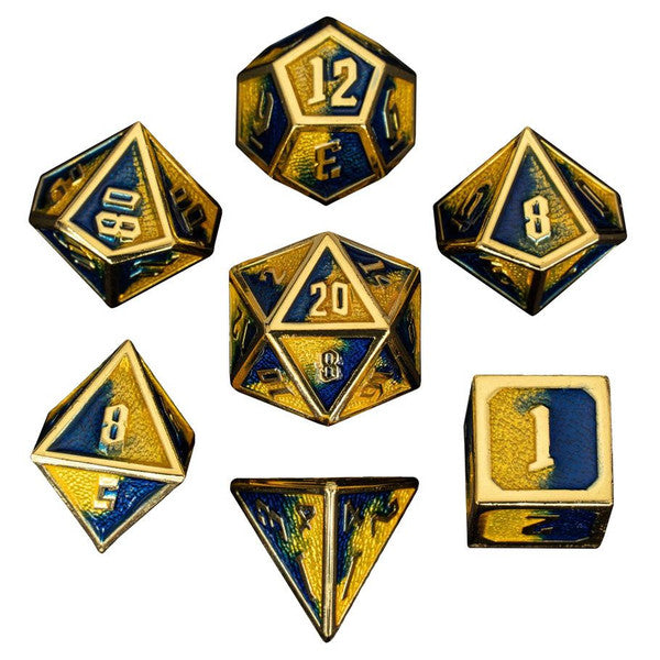 7-Set Draconis Solid Metal: Yellow/Blue with Gold - Scroll and Circuit Games