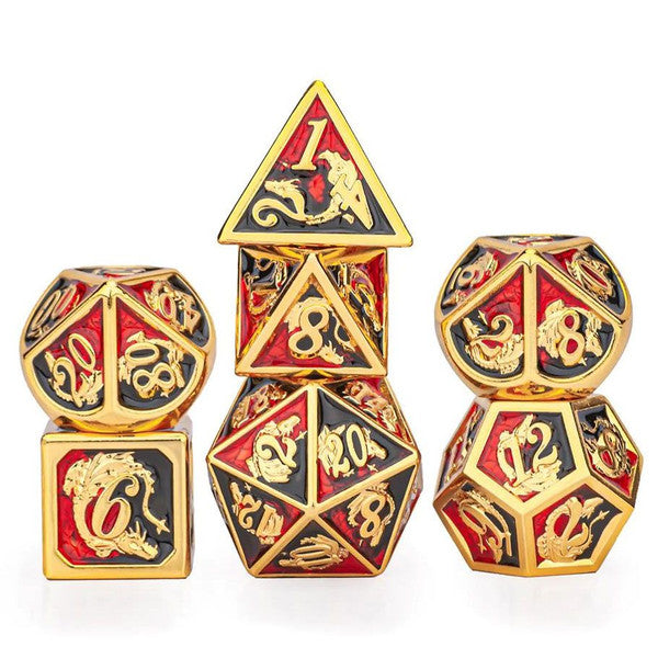 7-Set Dragon Solid Metal: Red/Black with Gold - Scroll and Circuit Games