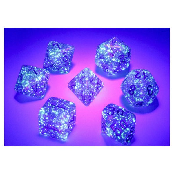 Chessex - 7-Set Cube Borealis Luminary Royal Purple with Gold