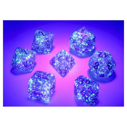 Chessex - 7-Set Cube Borealis Luminary Royal Purple with Gold